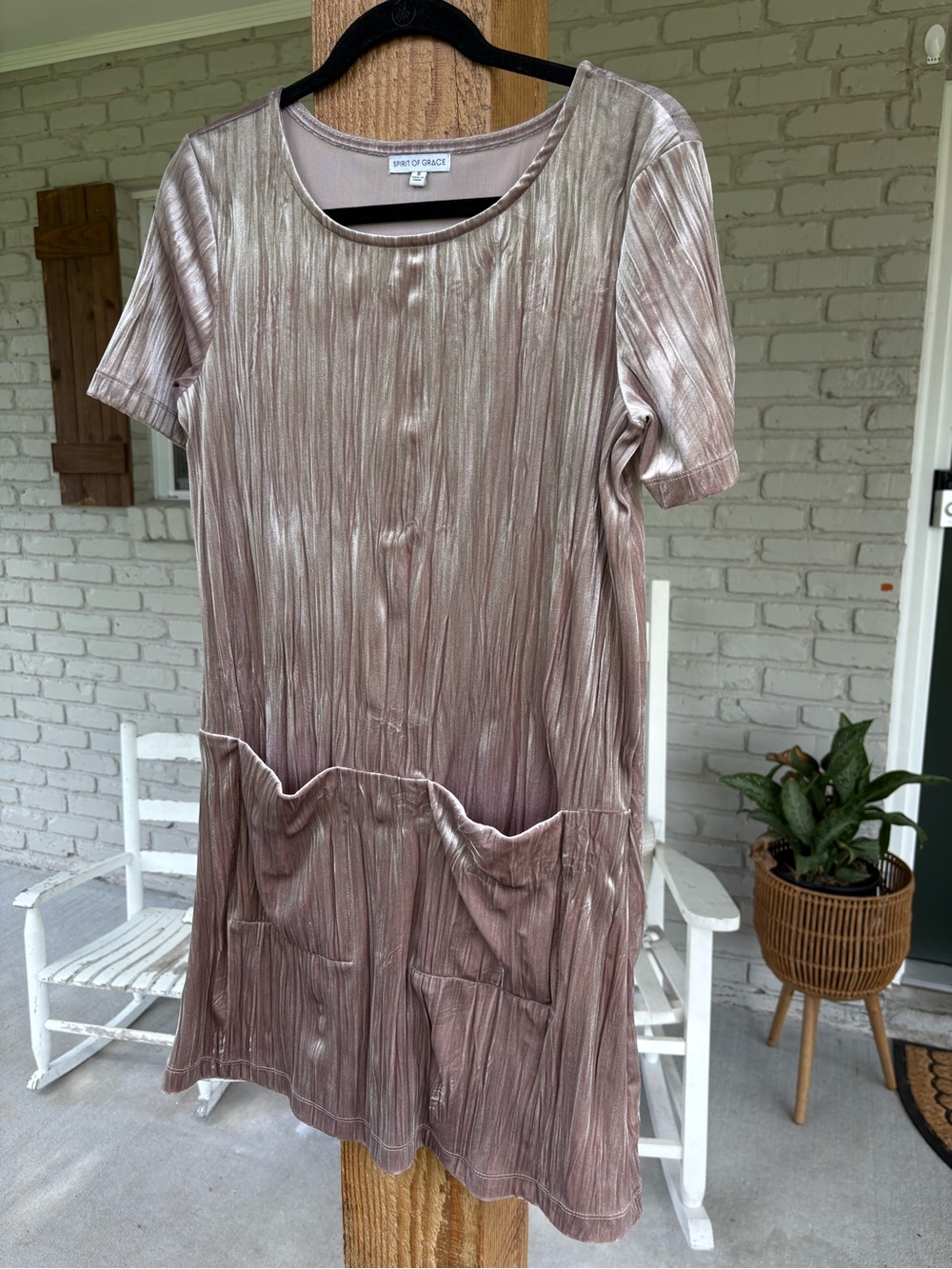 Rose Gold Pleated Short-Sleeve Dress